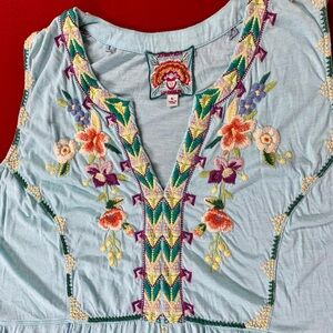 Johnny Was Light turquoise Embroidered Floral sleeveless dress